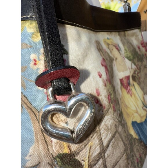 Brighton Reversible Tapestry Leather Crossbody Shoulder Bag Heart Charm Boho Vtg - Picture 7 of 14